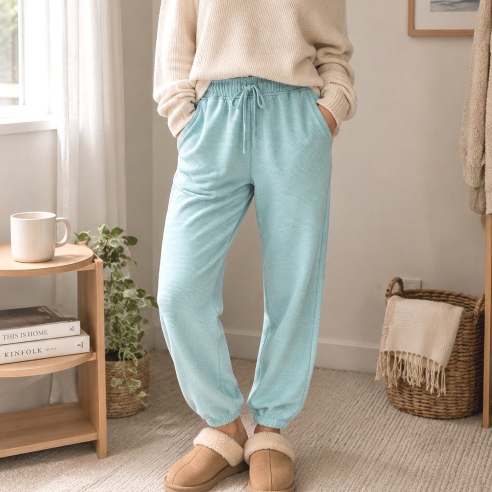Z by Zella Joggers Ribbed Drawstring Mint Green Medium Sweatpants Activewear